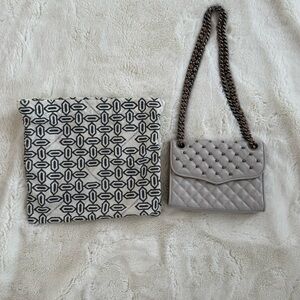 Rebecca Minkoff Grey Quilted Studded Crossbody Mini Chain Bag